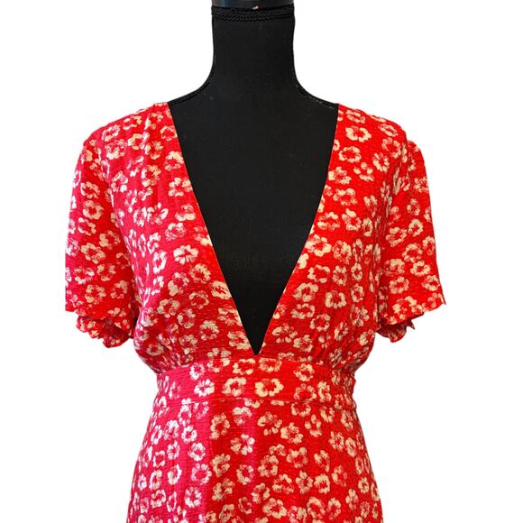 Lulus NWT Garden Explorer Red Floral Mini Dress Red Size XL Rayon Boho Feminine - Picture 3 of 7